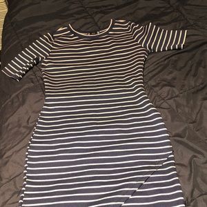 blue and white striped dress